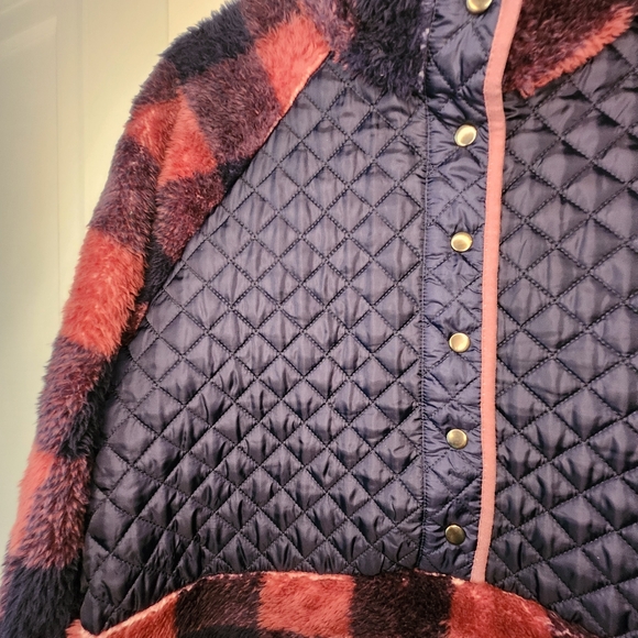 Simply Southern Quilted Fleece Buffalo Plaid Pullover Merlot & Navy Sx XL - Picture 3 of 9